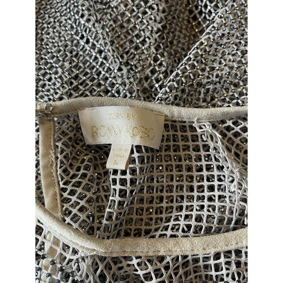 Ronny Kobo Mesh Top with Rhinestone Mesh Size Medium Siver Tan - Picture 3 of 4